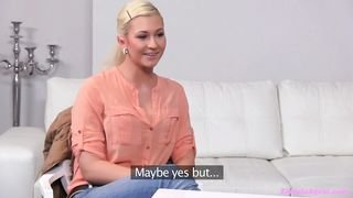 female agent beautiful blonde comes in for hot lesbian casting - 12.13.2013